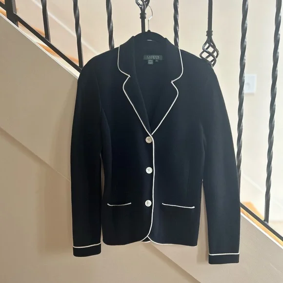 Ralph Lauren Black Blazer with White Piping - Picture 2 of 8